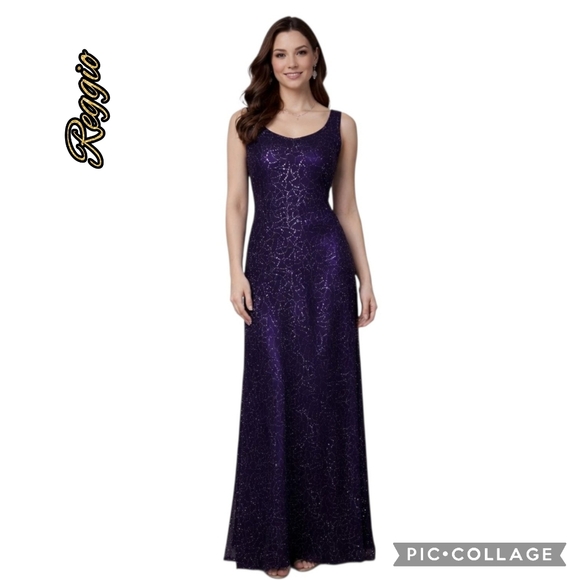 Reggio Dresses & Skirts - Reggio dress gown beaded purple maxi colorful rhinestone covered fabric